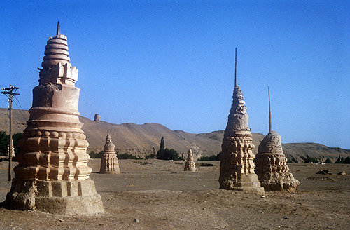 Group of stupas, edge of Gobi desert, Dunhuang, China